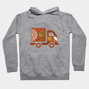 Brown truck art motif illustration with paisley design pattern Hoodie